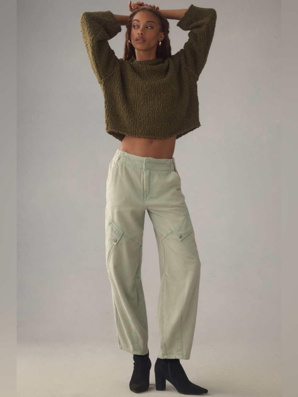 Anthropologie Pilcro Utility Cargo Pants Banded Waist Pocket Sage Green Size 25P